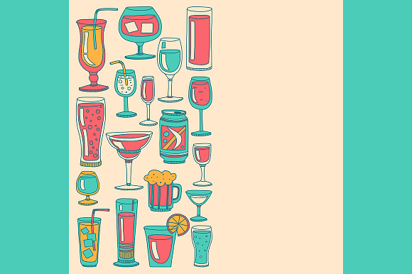 Doodle cocktail icons and patterns in Patterns - product preview 9