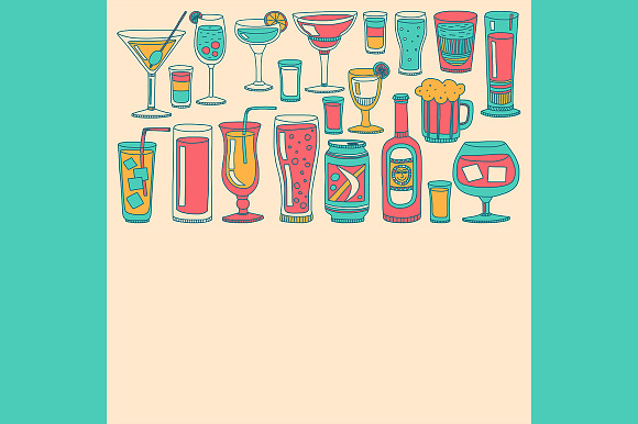 Doodle cocktail icons and patterns in Patterns - product preview 10