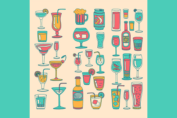 Doodle cocktail icons and patterns in Patterns - product preview 11