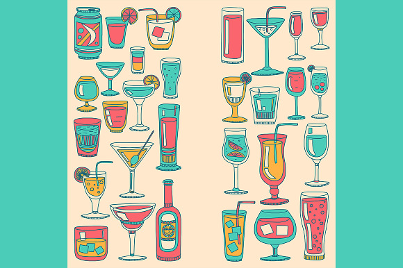 Doodle cocktail icons and patterns in Patterns - product preview 12