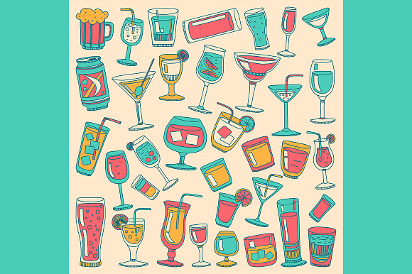 Doodle cocktail icons and patterns in Patterns - product preview 13