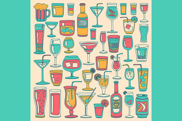 Doodle cocktail icons and patterns in Patterns - product preview 14