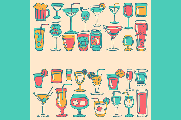 Doodle cocktail icons and patterns in Patterns - product preview 15