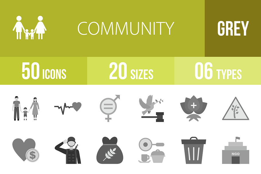 50 Community Greyscale Icons in Graphics - product preview 8