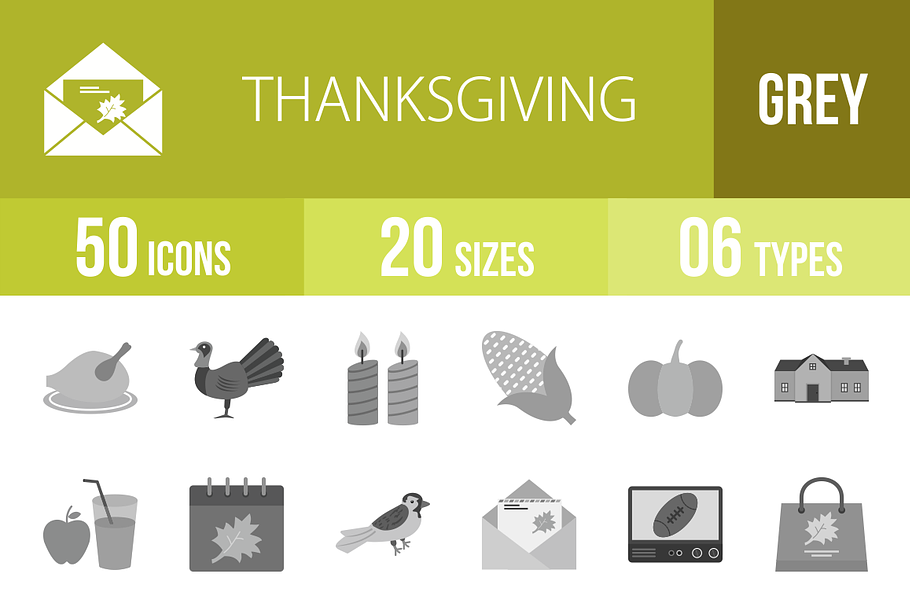 50 Thanksgiving Greyscale Icons in Icons - product preview 8