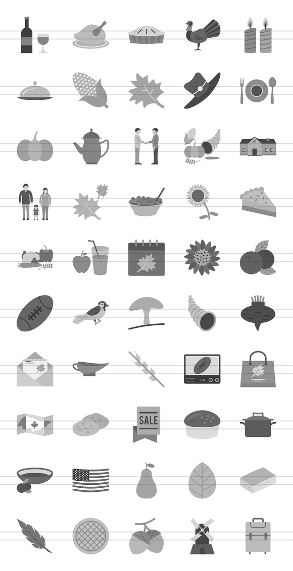 50 Thanksgiving Greyscale Icons in Icons - product preview 1