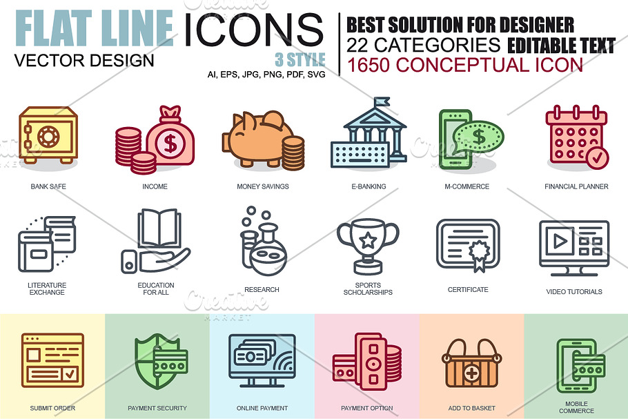 Flat Line Icons Bundle in Graphics - product preview 8