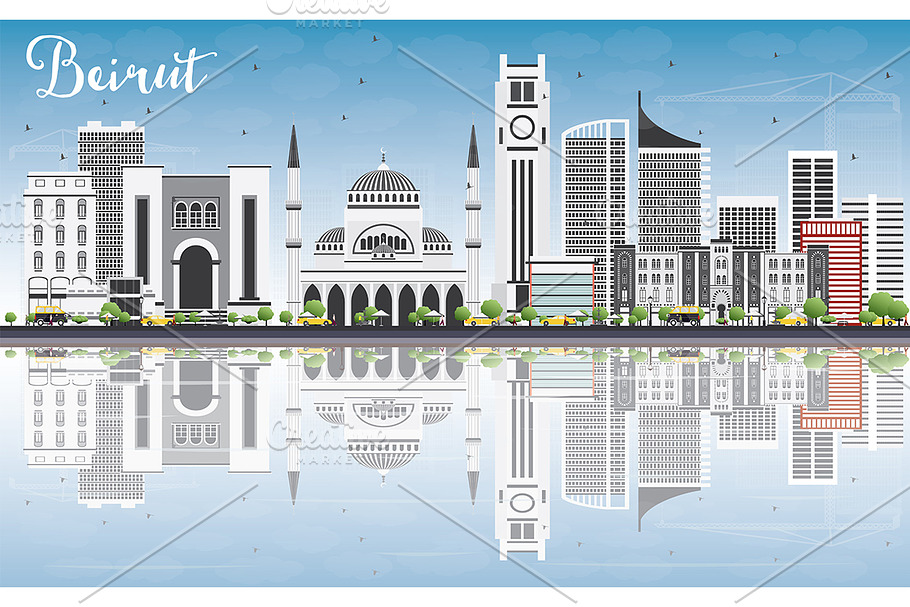 Beirut Skyline with Gray Buildings in Illustrations - product preview 8