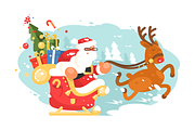 Santa Claus rides in sleigh