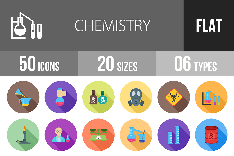 50 Chemistry Flat Shadowed Icons in Graphics - product preview 8