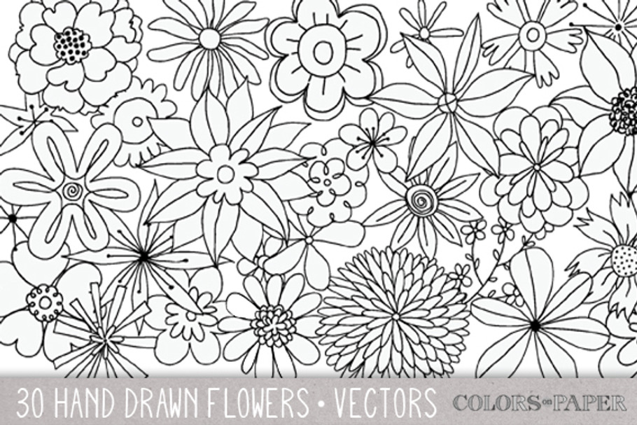30 Hand Drawn Flowers Vector Clipart