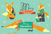 Set of foxes celebrating Christmas