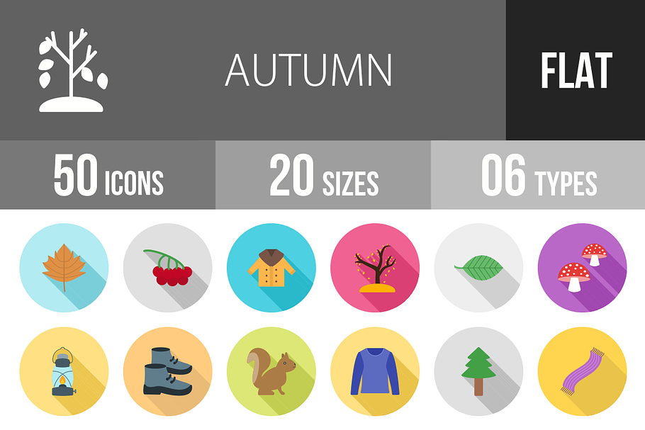 50 Autumn Flat Shadowed Icons