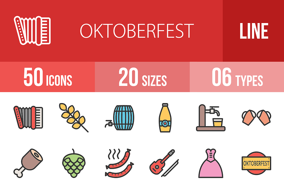 50 Oktoberfest Line Filled Icons