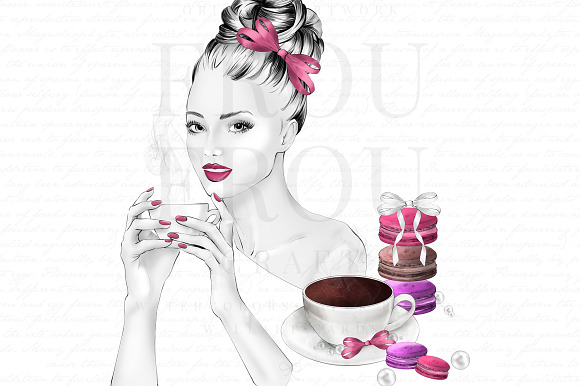 Morning Coffee Girl Clip Art in Illustrations - product preview 1
