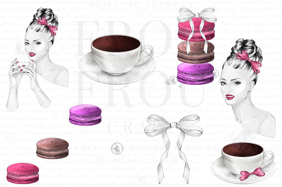 Morning Coffee Girl Clip Art in Illustrations - product preview 2