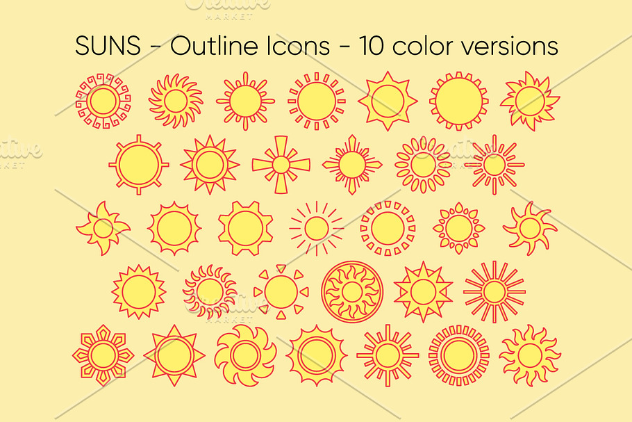SUNS outline icons: 10 versions
