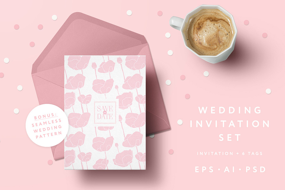 Pink Poppies Wedding Invitation Set in Wedding Templates - product preview 8