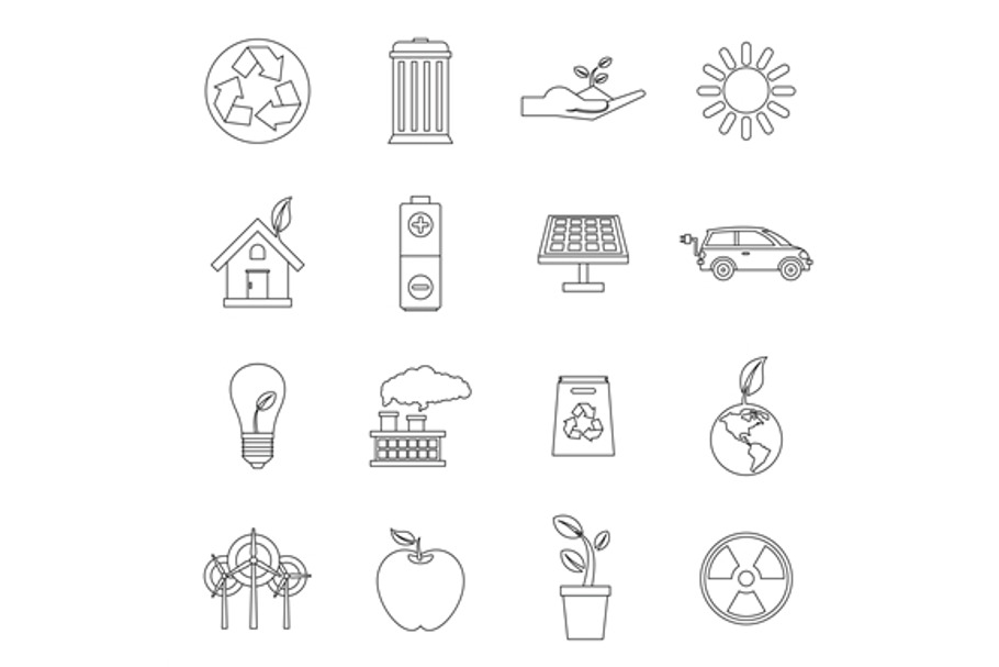 Ecology icons set, outline style