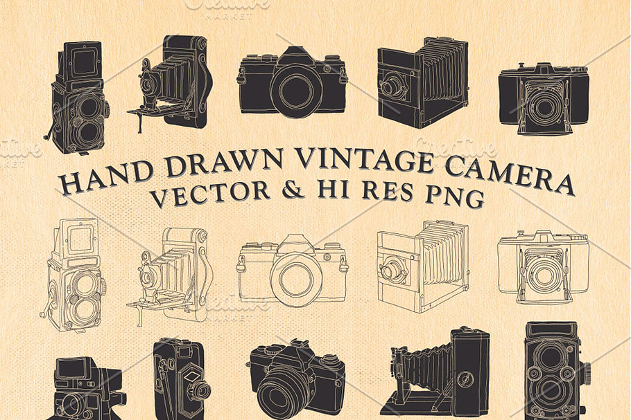 Hand Drawn Vintage Camera Vector in Illustrations - product preview 8