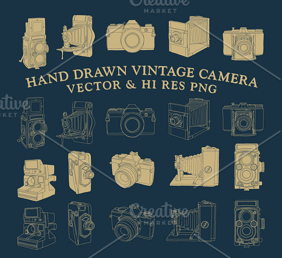 Hand Drawn Vintage Camera Vector in Illustrations - product preview 1