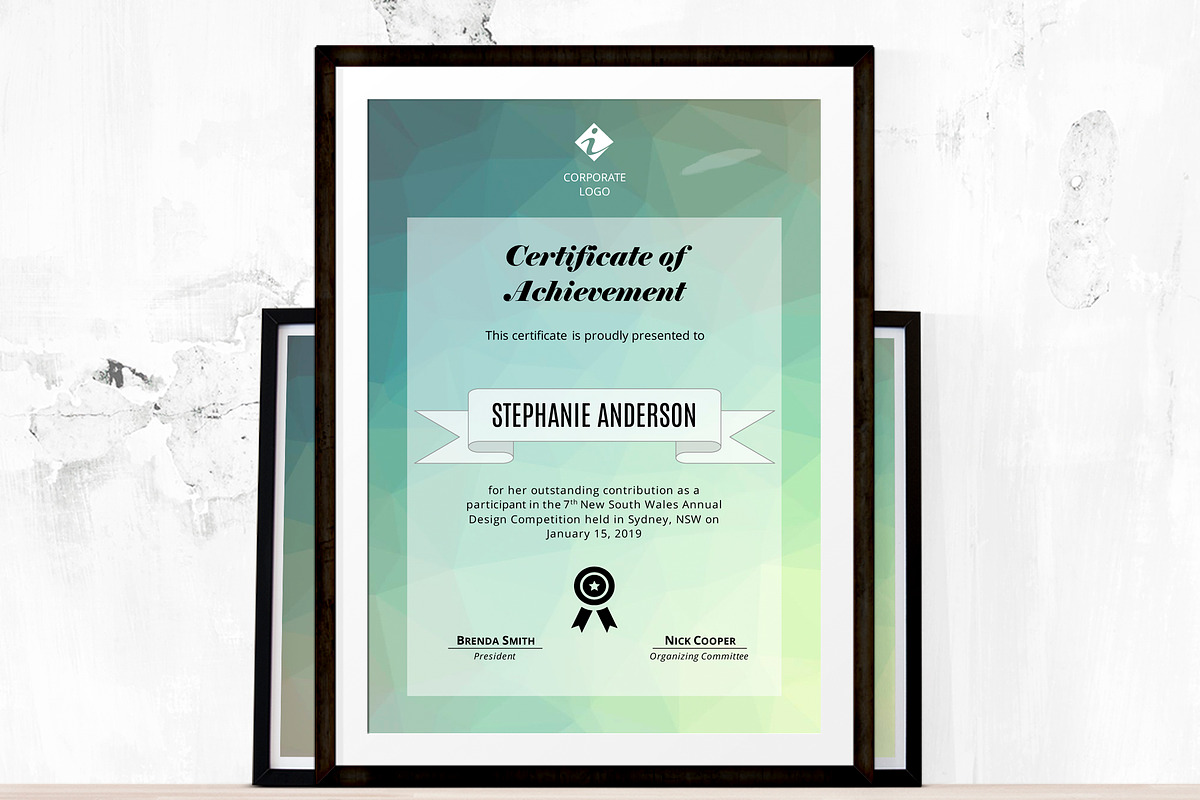 Polygon docx corporate certificate in Presentation Templates - product preview 8