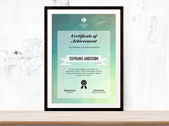 Polygon docx corporate certificate in Presentation Templates - product preview 2
