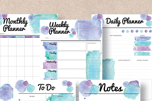 Watercolor 5 Planner Pack - A4 & A5