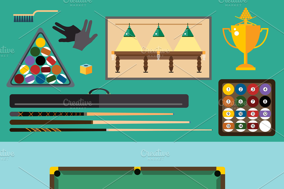 Billiards pool game accessories in Illustrations - product preview 8