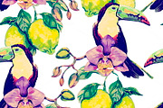 Toucans,orchid,lemons pattern