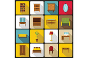 Furniture icons set, flat style
