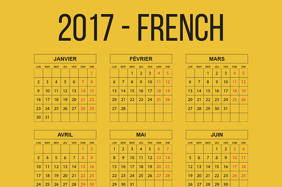 French Pocket Calendar 2017 in Templates - product preview 2