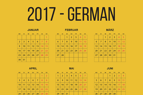 German Pocket Calendar 2017 in Templates - product preview 1