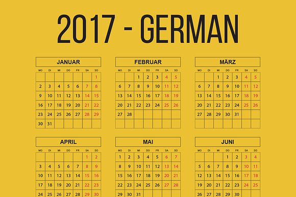 German Pocket Calendar 2017 in Templates - product preview 2