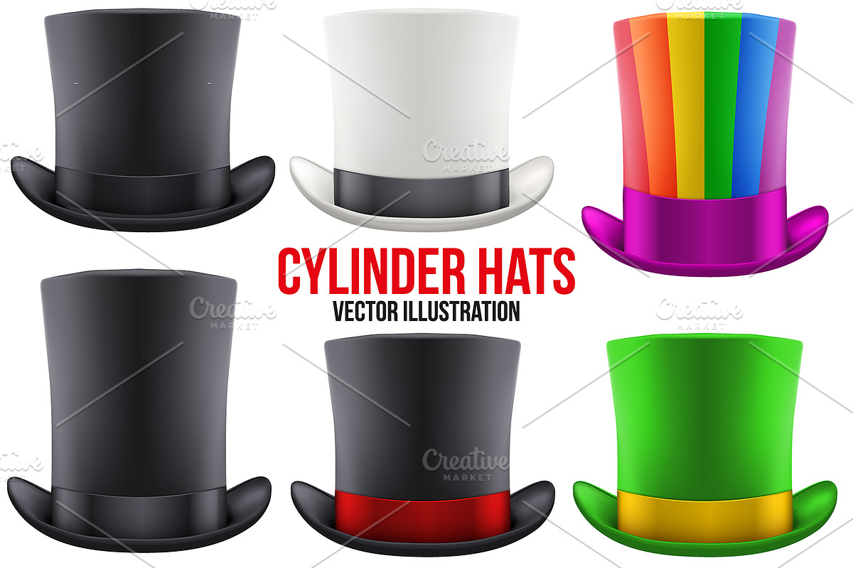 Set of Gentelmen Hats Cylinder in Objects - product preview 8
