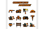 Construction machinery flat icon set
