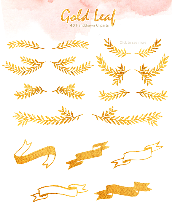 Gold Leaf Watercolor clipart in Illustrations - product preview 1