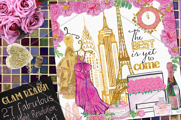 New Year's Glam Watercolor Clipart