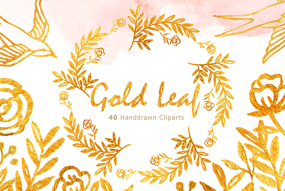 Gold Leaf Watercolor clipart in Illustrations - product preview 3