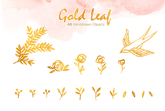Gold Leaf Watercolor clipart in Illustrations - product preview 4