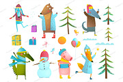 Winter holiday animals clip art