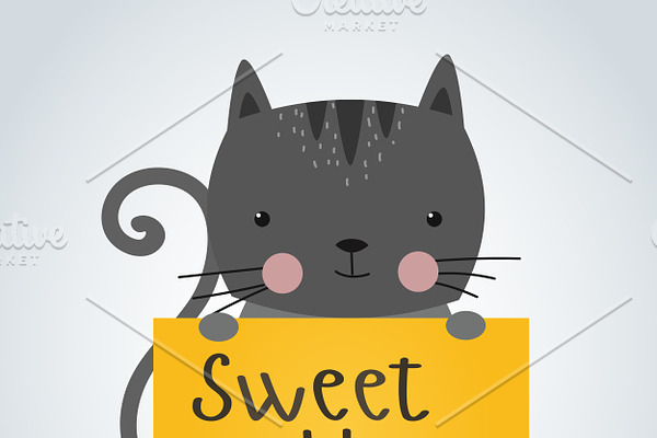 Pet animal holding text board vector