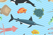 Vector sea animals seamless pattern