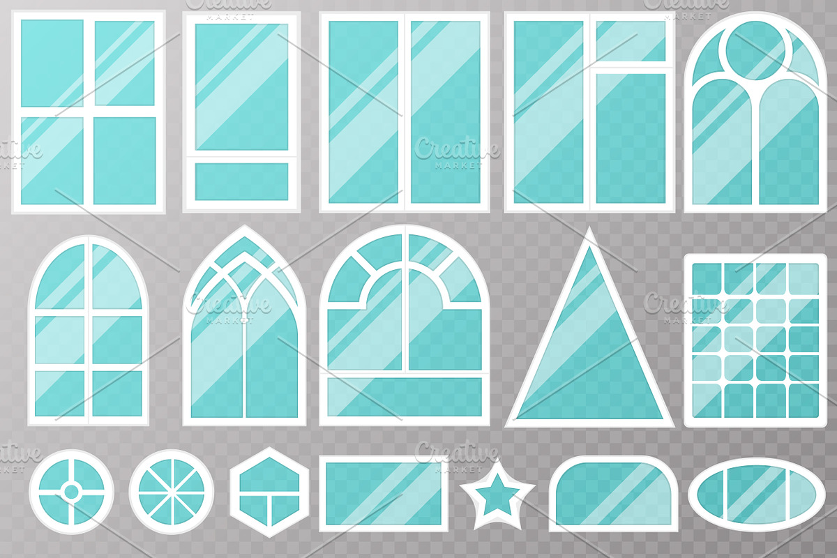 Different types house windows vector in Illustrations - product preview 8