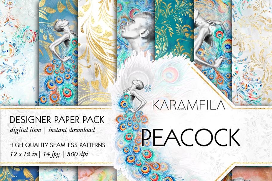 Peacock Feathers Seamless Patterns