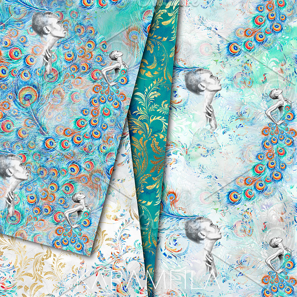 Peacock Feathers Seamless Patterns in Patterns - product preview 2