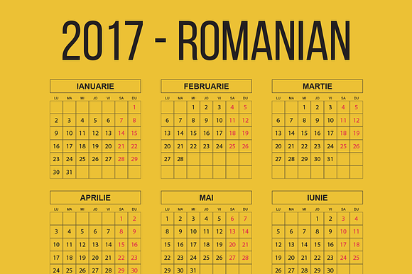 Romanian Pocket Calendar 2017 in Templates - product preview 2