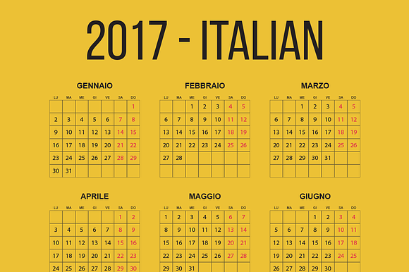 Italian Pocket Calendar 2017 in Templates - product preview 1