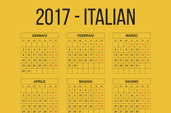 Italian Pocket Calendar 2017 in Templates - product preview 2