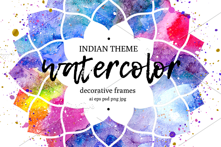 Watercolor frames. Indian theme. in Illustrations - product preview 8